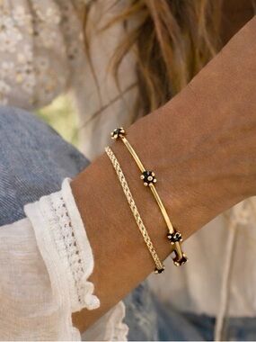 Julie Vos Gold Enamel Bangle Bracelet Black Accent Designer